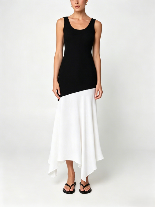 Black and white contrast maxi dress