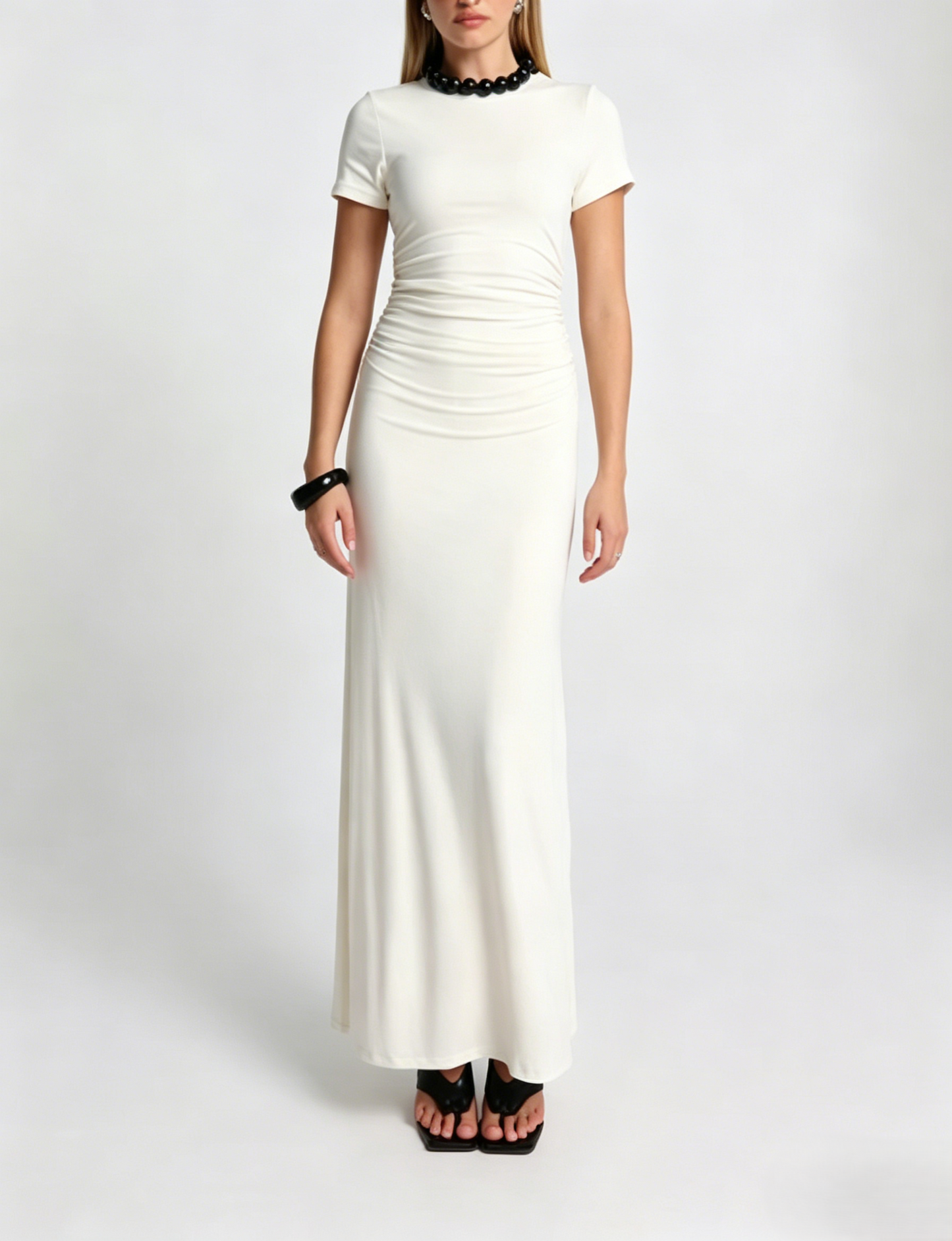White short sleeve jersey maxi dress