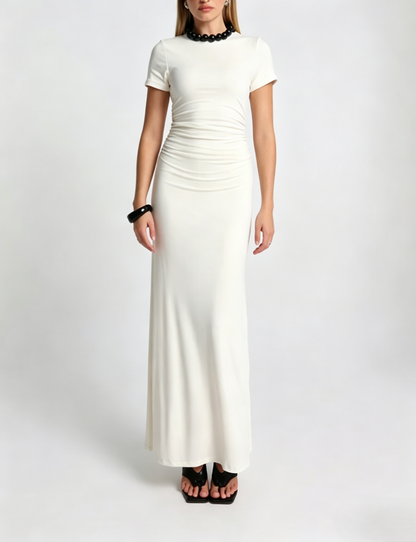 White short sleeve jersey maxi dress
