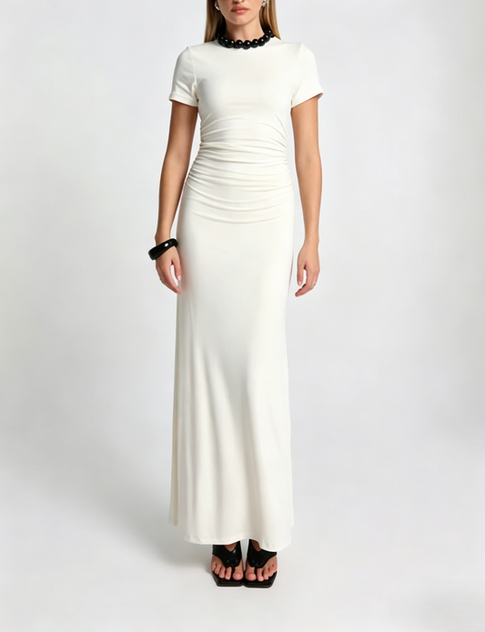 White short sleeve jersey maxi dress