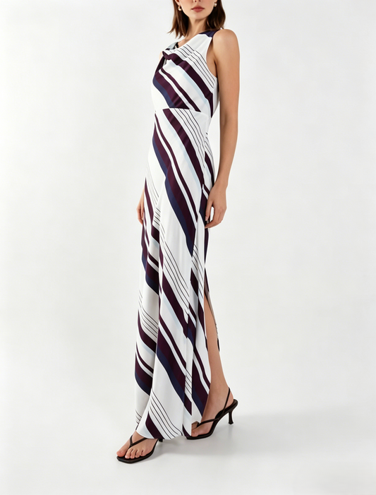 Stripe print cowl neck maxi dress