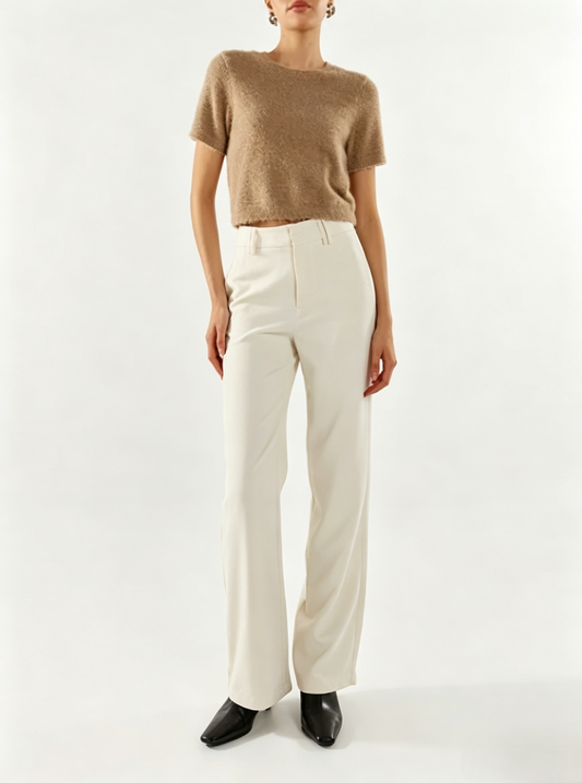 Beige fluffy knit tee