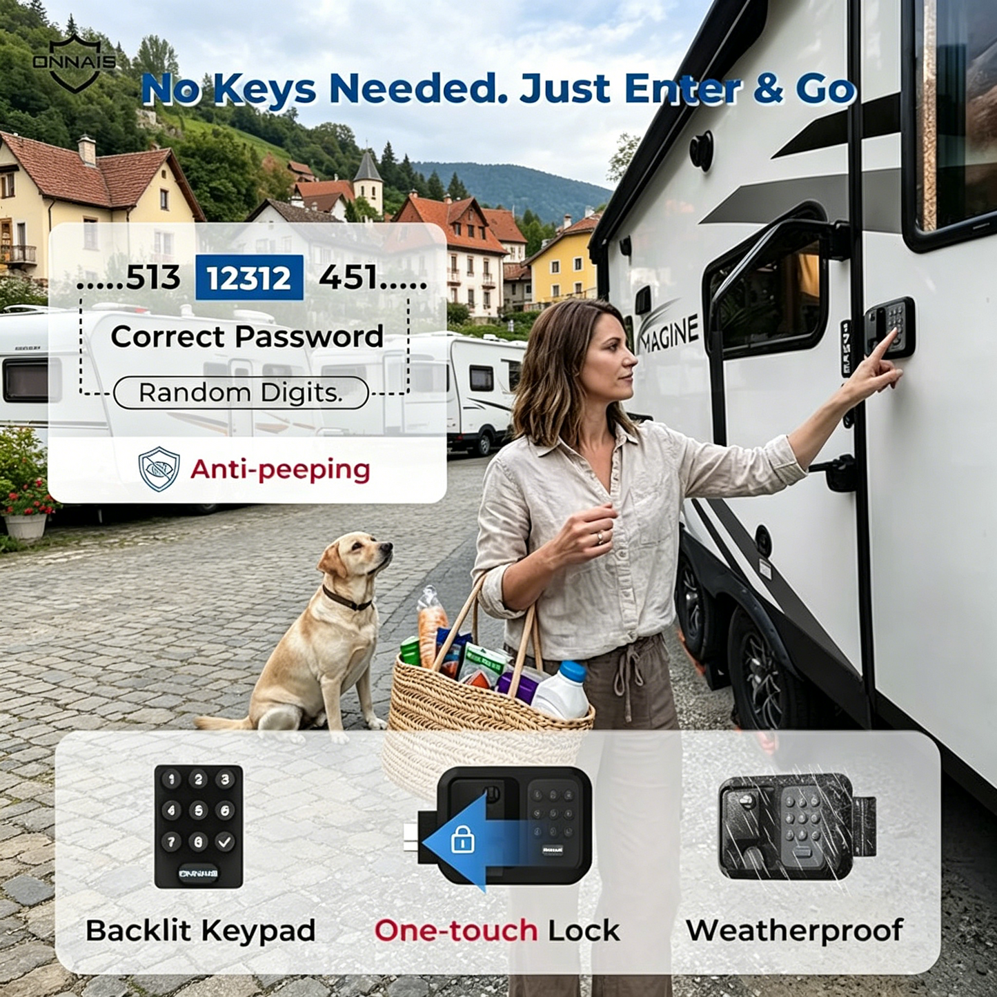 ONNAIS Full Metal RV Keyless Entry Door Lock with Password & Remote, Fits Most Trailers and 5th Wheels, Ideal Gifts for RV Owners