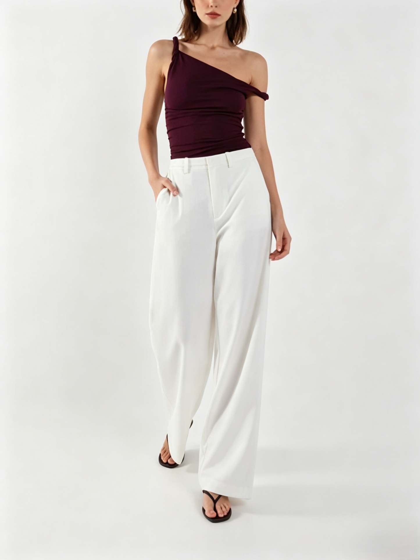 Deep purple asymmetric twist strap top&nbsp;