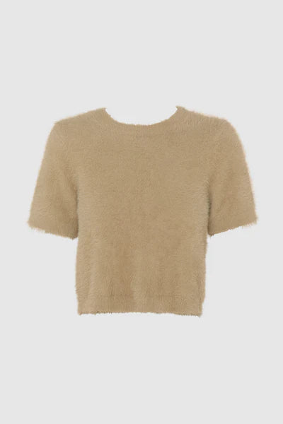 Beige fluffy knit tee